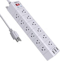 POWSAF 18-outlet three-sided surge protector power strip with 3 USB-A ports, white
