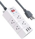 POWSAF 6-outlet three-sided surge protector power strip with 3 USB-A ports, white