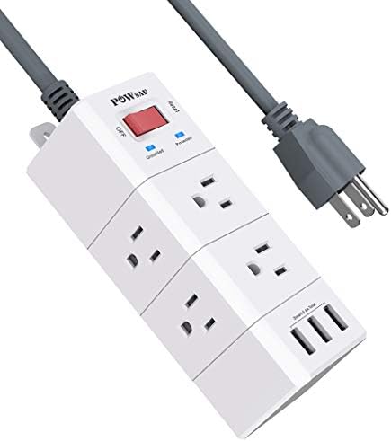POWSAF 6-outlet three-sided surge protector power strip with 3 USB-A ports, white