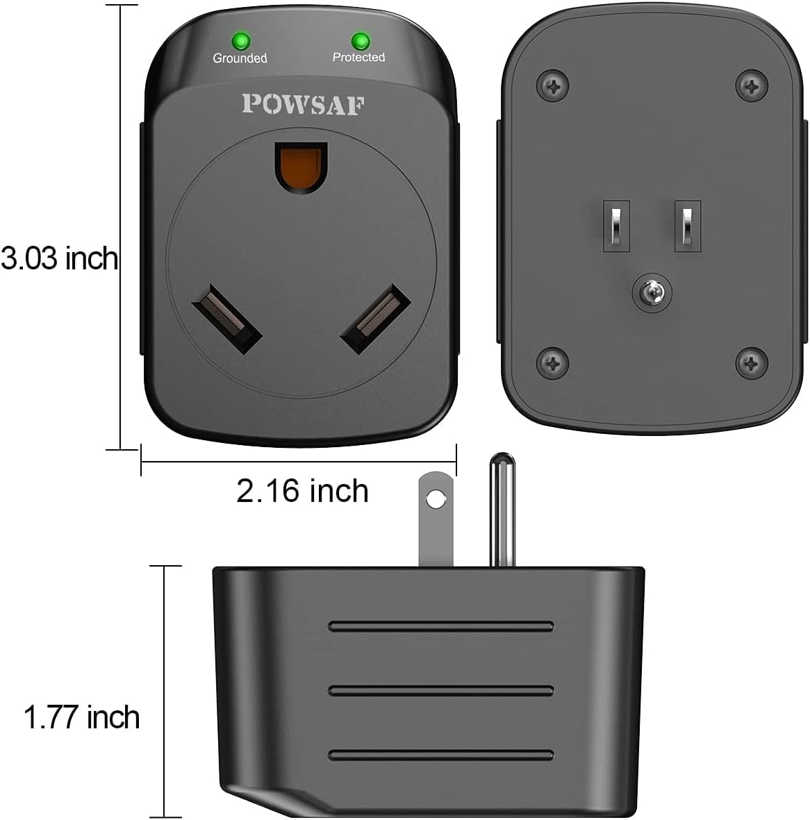 POWSAF 15A male to 30A female RV power adapter NEMA 5-15P to TT-30R - detail image 7
