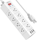 POWSAF 12-outlet three-sided surge protector power strip with 3 USB-A ports, white