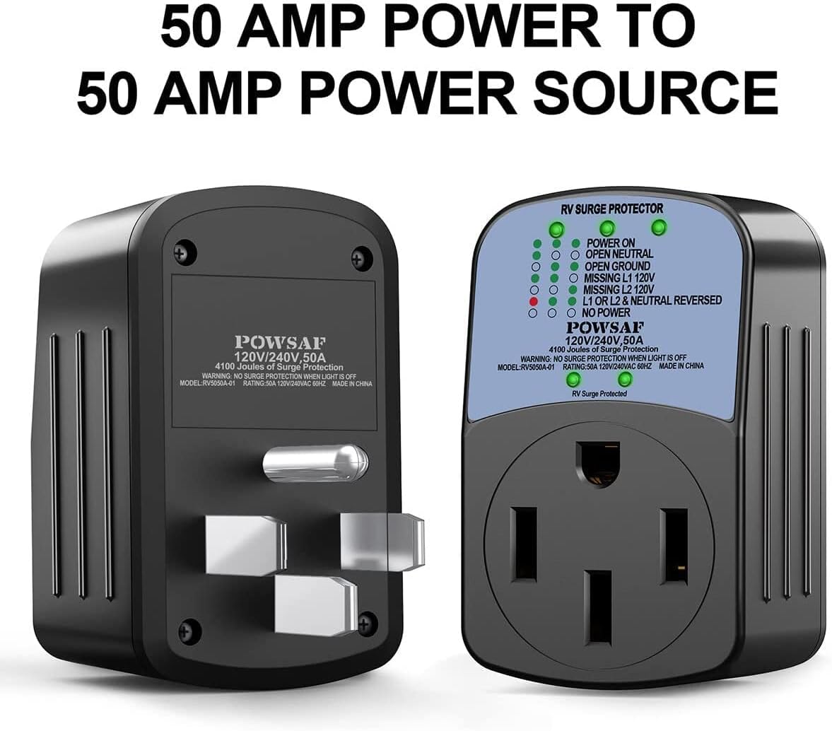 POWSAF 50A RV surge protector with circuit analyzer and weather-resistant housing - detail image 2