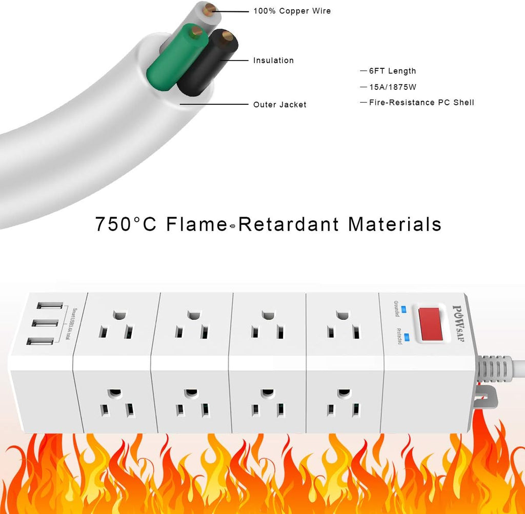 POWSAF 12-outlet surge protector power strip detail image 6