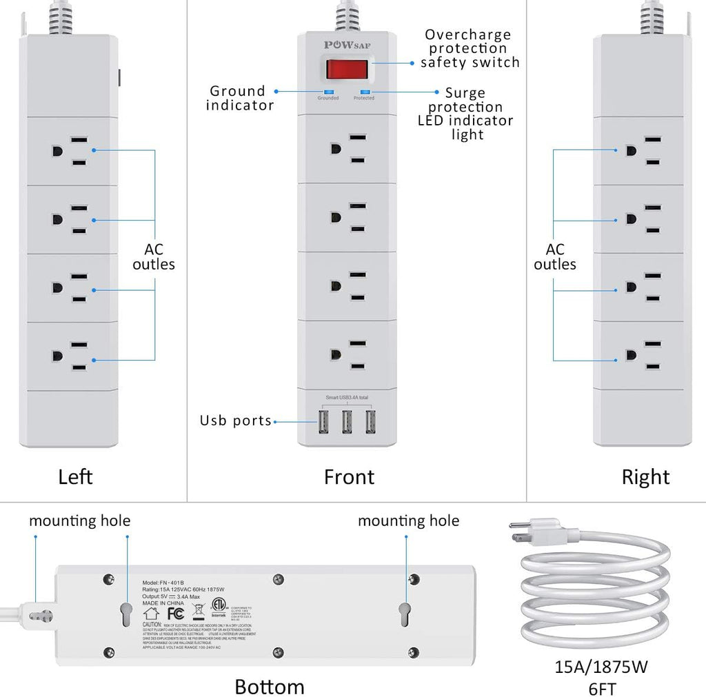 POWSAF 12-outlet surge protector power strip detail image 7