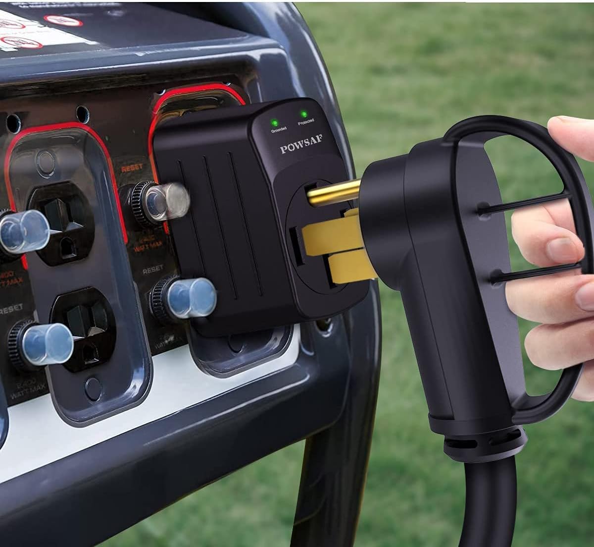 POWSAF 15A male to 50A female RV power adapter in black - detail image 5