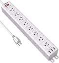 POWSAF 24-outlet three-sided surge protector power strip with 3 USB-A ports, white