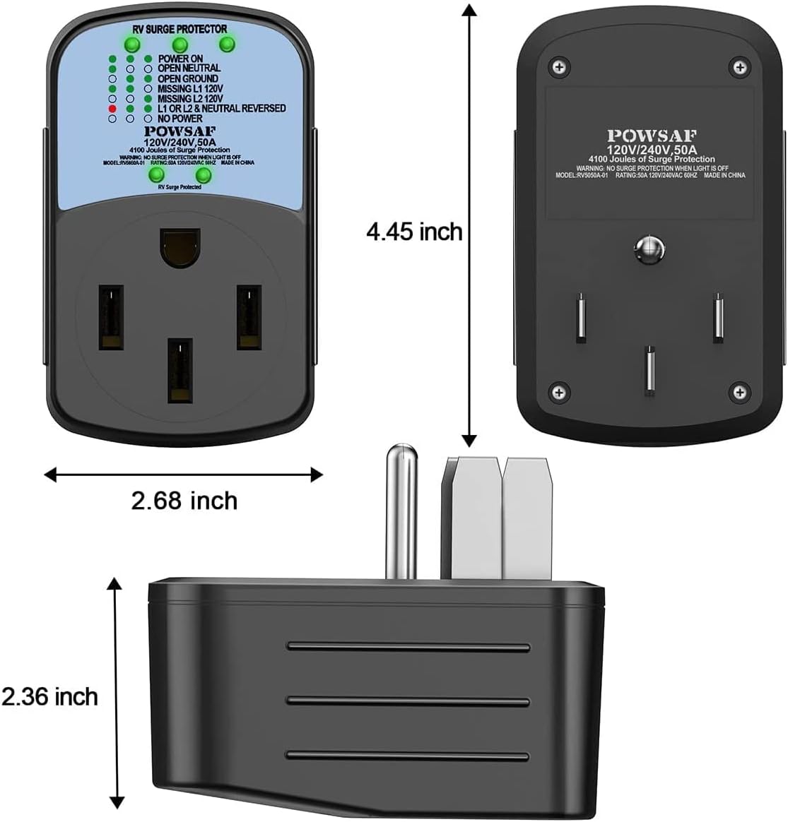 POWSAF 50A RV surge protector with circuit analyzer and weather-resistant housing - detail image 5