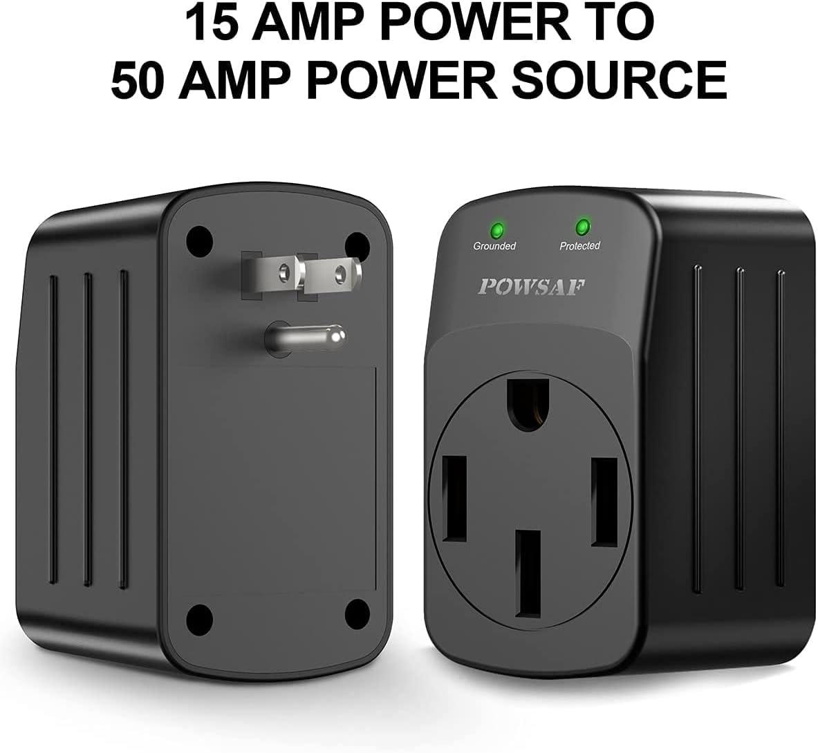 POWSAF 15A male to 50A female RV power adapter in black - detail image 2
