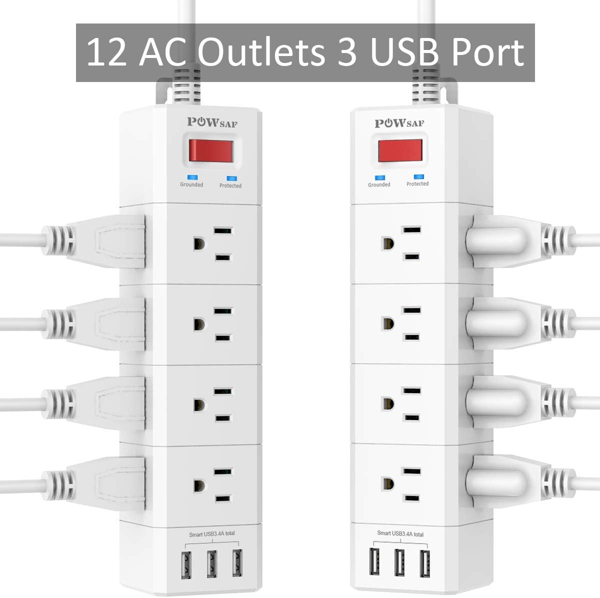 POWSAF 12-outlet surge protector power strip detail image 2