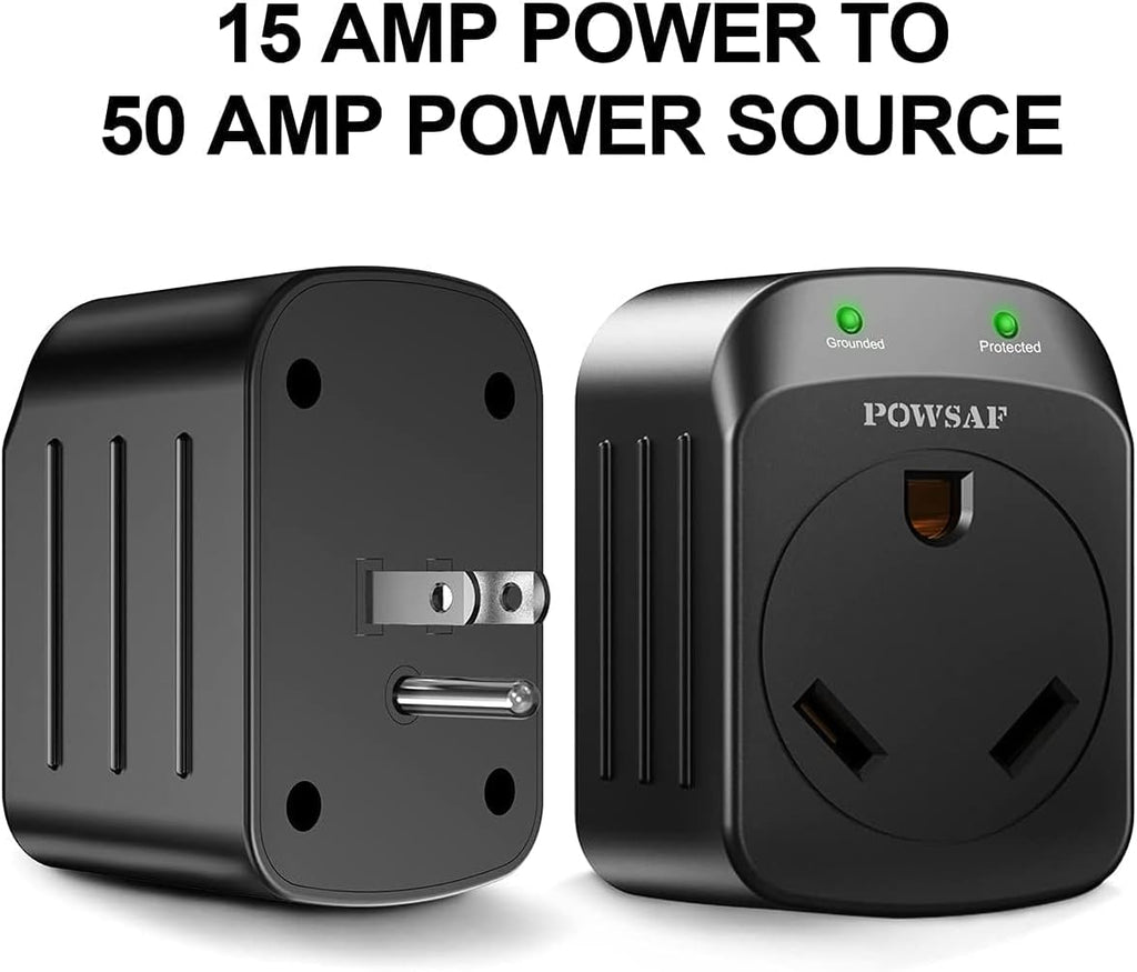 POWSAF 15A male to 30A female RV power adapter NEMA 5-15P to TT-30R - detail image 2