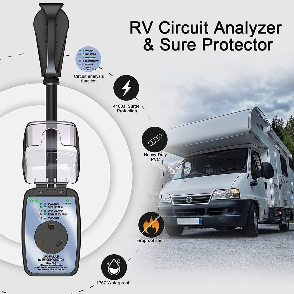 POWSAF 30A RV surge protector with waterproof cover and circuit analyzer - detail image 3