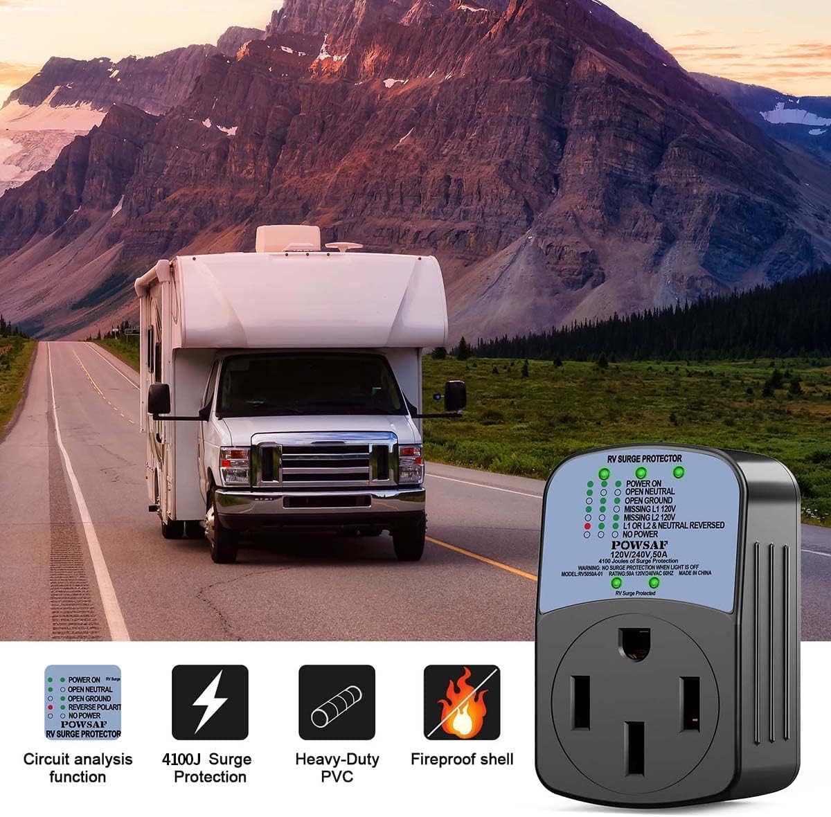 POWSAF 50A RV surge protector with circuit analyzer and weather-resistant housing - detail image 7