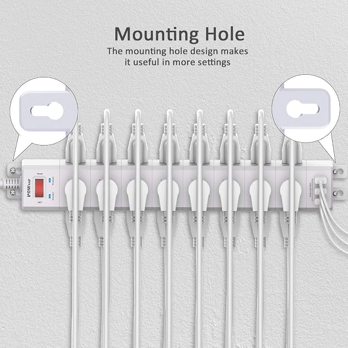 POWSAF 36-Outlet 3-Sided Surge Protector Power Strip, 3 USB-A Ports, 8 ft Cord, 4100J, White