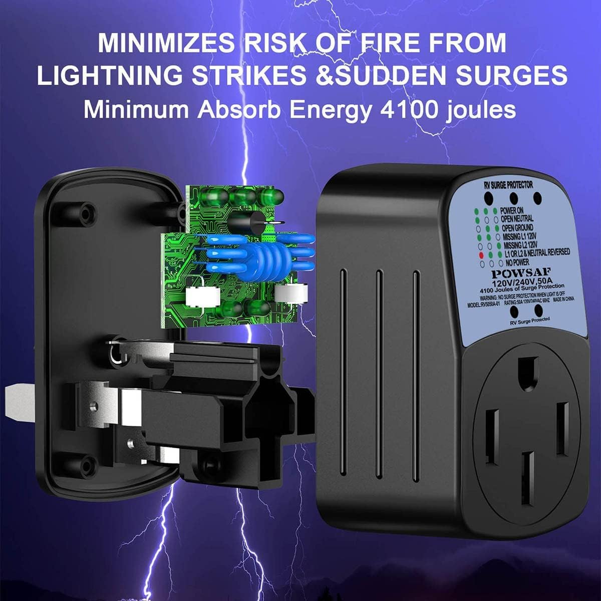 POWSAF 50A RV surge protector with circuit analyzer and weather-resistant housing - detail image 6