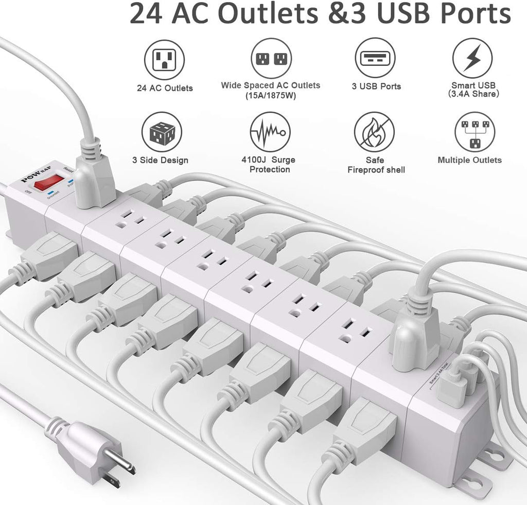 POWSAF 24-outlet surge protector power strip detail image 2