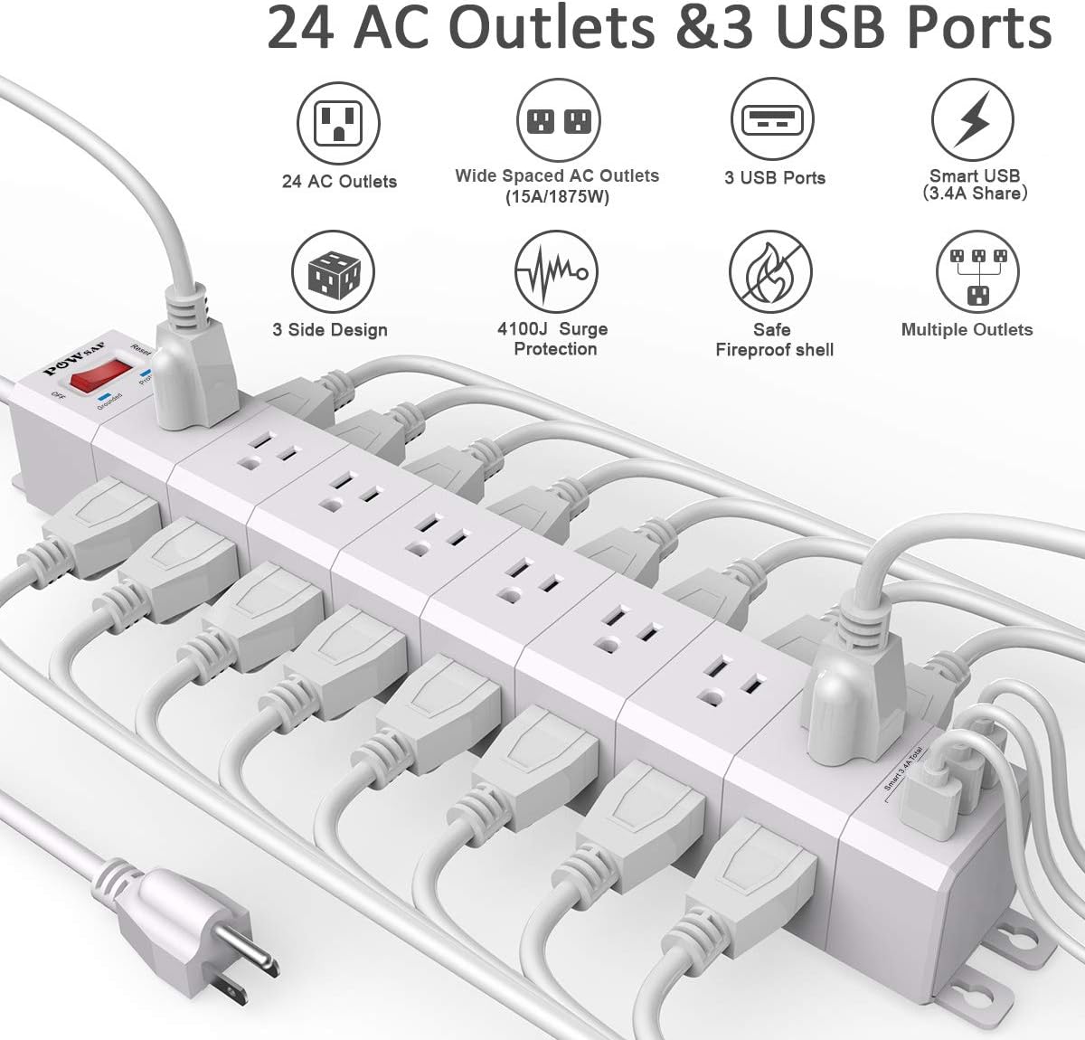 POWSAF 24-outlet surge protector power strip detail image 2