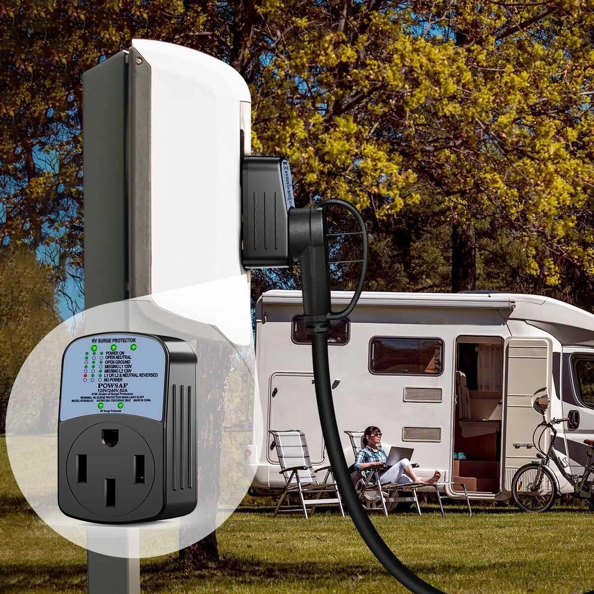 POWSAF 50A RV surge protector with circuit analyzer and weather-resistant housing - detail image 4